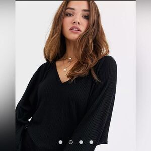 NWT Free People Santa Clara Thermal Long Sleeve Top Black Medium